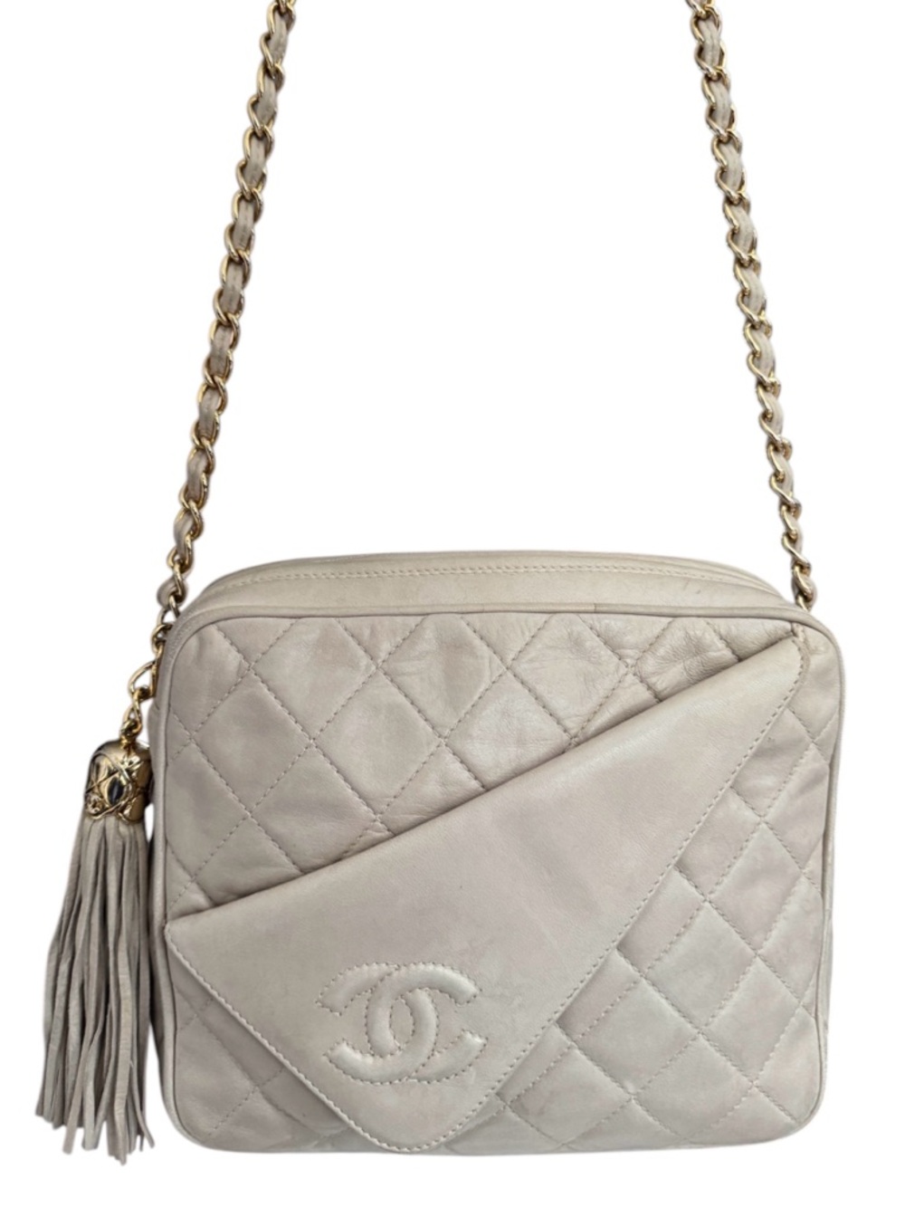 Chanel Vintage Cream Lambskin Camera Crossbody